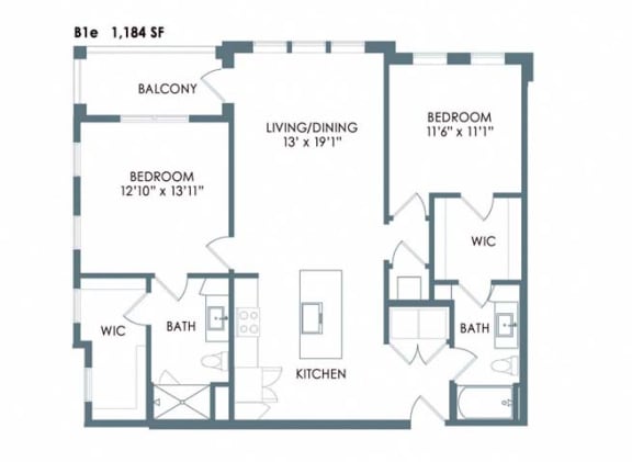 2 bed 2 bath floor plan Gat Meeder Flats Apartment Homes, Pennsylvania