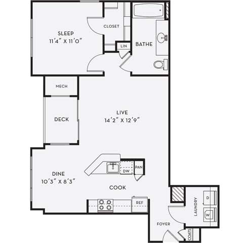 A3 Floor Plan at Merion Milford Apartment Homes, Milford