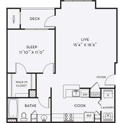A6 Floor Plan at Merion Milford Apartment Homes, Milford, CT