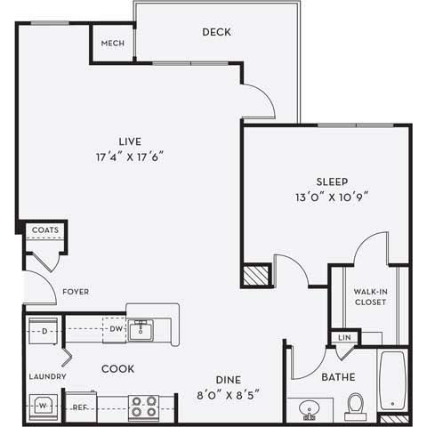A8 Floor Plan at Merion Milford Apartment Homes, Connecticut, 06460