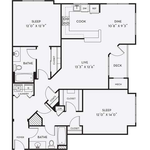 B1 Floor Plan at Merion Milford Apartment Homes, Milford, CT, 06460