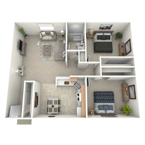 2 Bed 1 Bath Floor Plan at North Pointe Apartments, Clifton Park