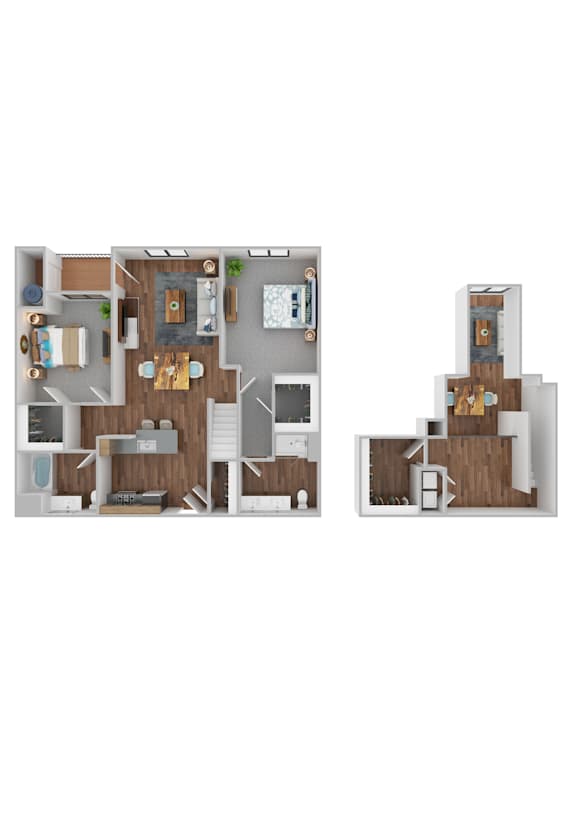 Floor Plan  A floor plan of a two-bedroom apartment with a living room, kitchen, and bathroom.