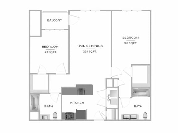 2 Bedroom 2 Bath Floor Plan at Merion Riverwalk Apartment Homes, Shelton, Connecticut