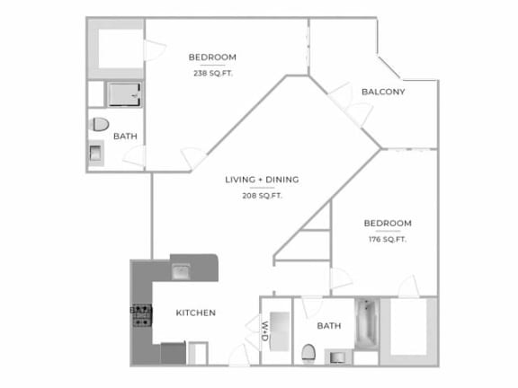 2 Bedroom Floor Plan at Merion Riverwalk Apartment Homes, Shelton