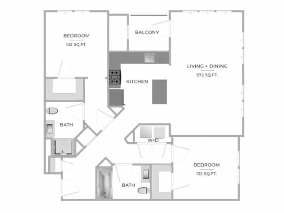 2 Bed 2 Bath Floor Plan at Merion Riverwalk Apartment Homes, Connecticut