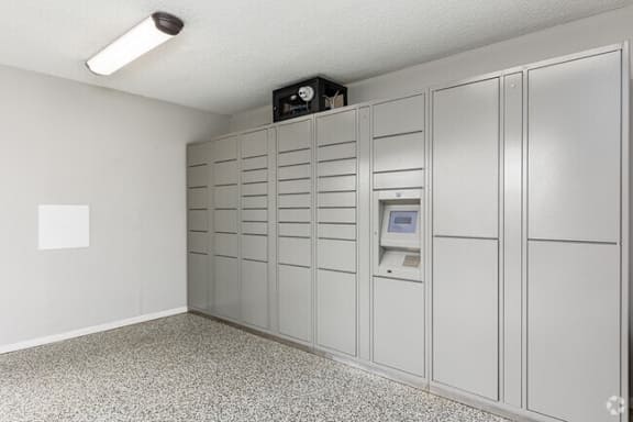 A bank vault door is closed.