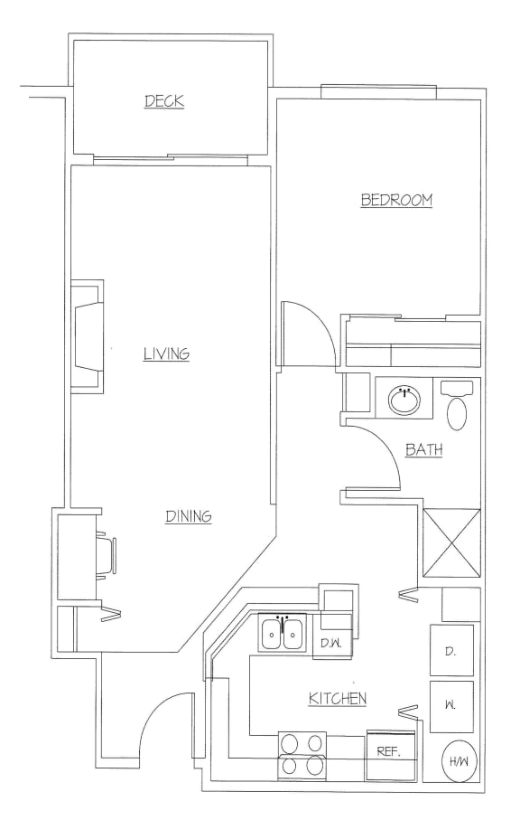 Floor Plan  Unit D (1 Bed, 1 Bath)