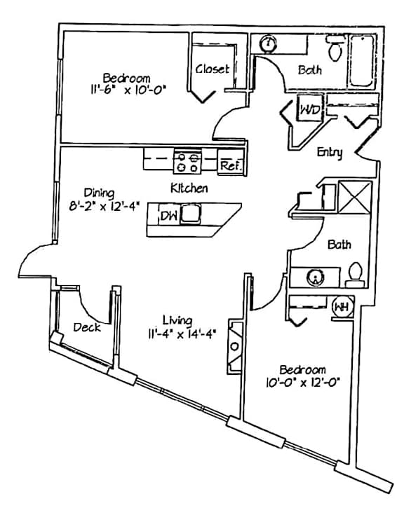 a floor plan of a small house with bedrooms and a living room and a kitchen