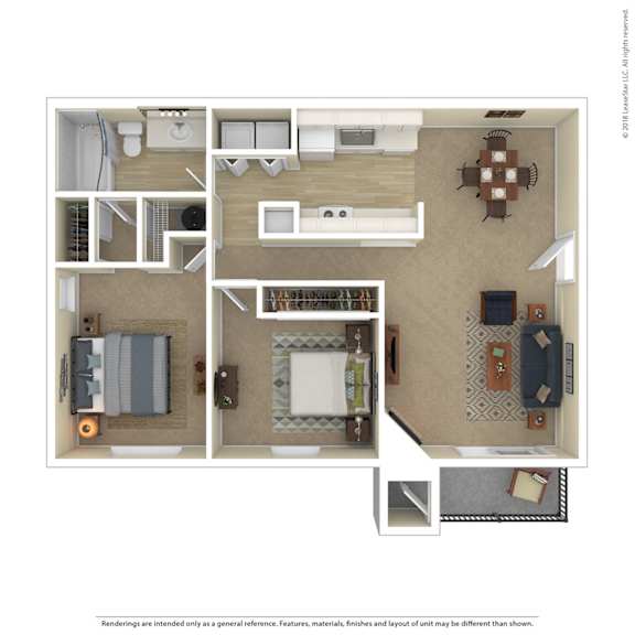 A floor plan of a house with a living room, kitchen, and bedrooms.