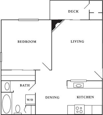 A black and white image of a floor plan for a small apartment.