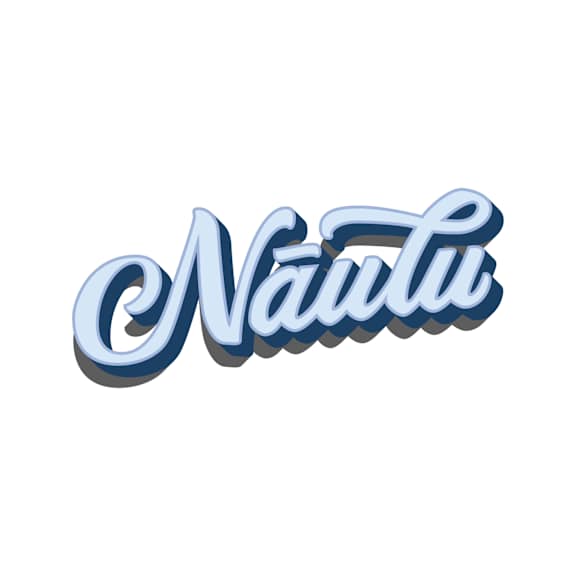 A blue and white stylized text that reads "Nautilus".
