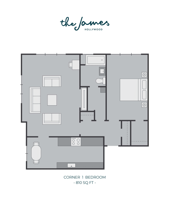 One bedroom Spacious Floor Plan 810sqft at The James Hollywood, Los Angeles, CA 90028