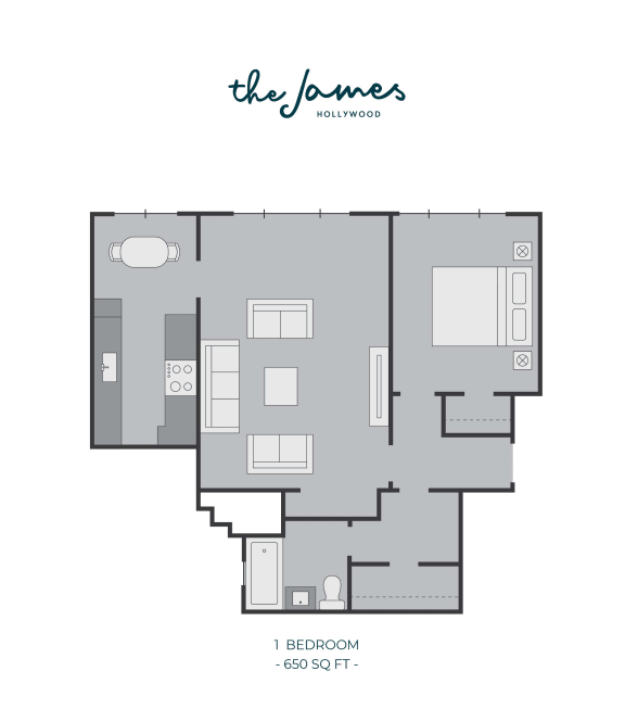 One bedroom Spacious Floor Plan 650 sq ft at The James Hollywood, Los Angeles, CA 90028