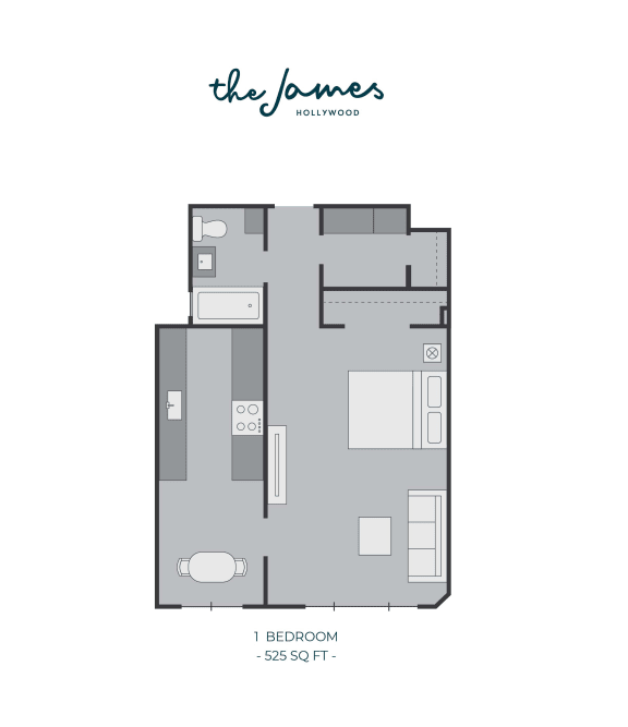 One bedroom Spacious Floor Plan 525 sq ft at The James Hollywood, Los Angeles, CA 90028