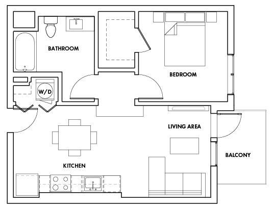 1BEDC-308T Floor Plan at Fedora Bliss LLC, Woodland Hills, CA, 91367