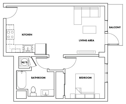 1BEDE-110T Floor Plan at Fedora Bliss LLC, Woodland Hills, CA