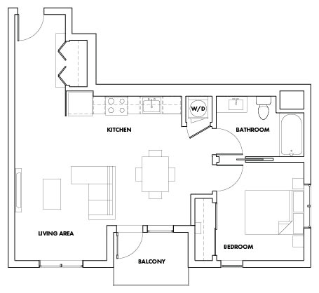 1BEDL-320T Floor Plan at Fedora Bliss LLC, Woodland Hills, 91367