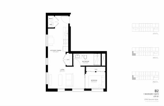 A black and white floor plan of a two bedroom apartment.