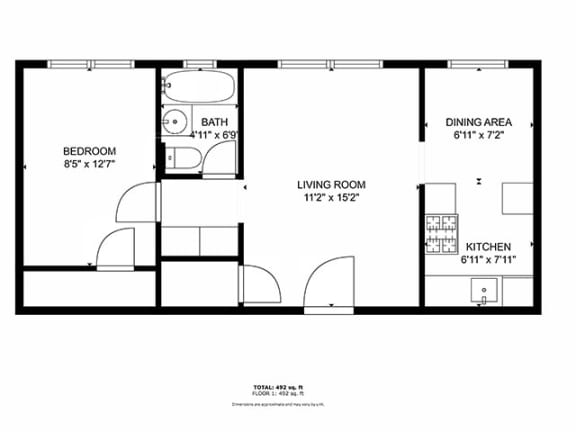 a floor plan of a 1 bedroom floor plan