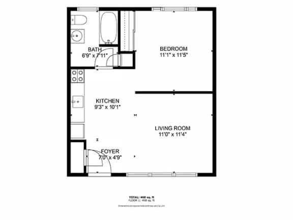 a floor plan of a 1 bedroom floor plan
