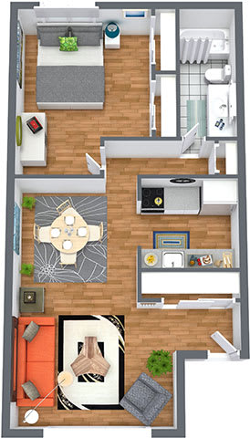 a floor plan of a house with a bedroom and a living room