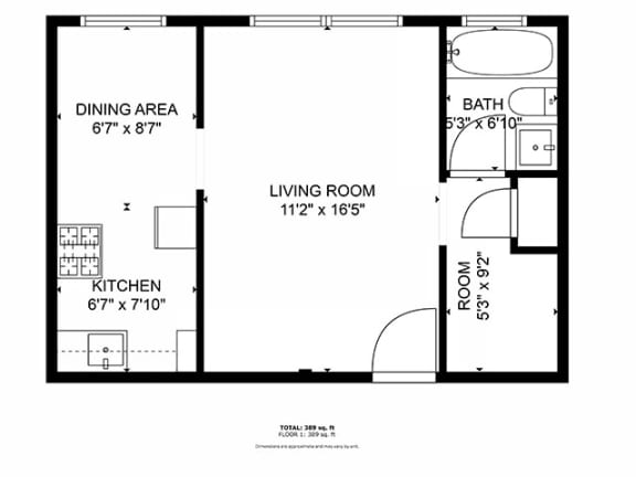 a floor plan of a small house with a bedroom and a living room