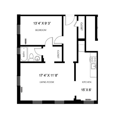 a floor plan of a house with a bedroom and a living room