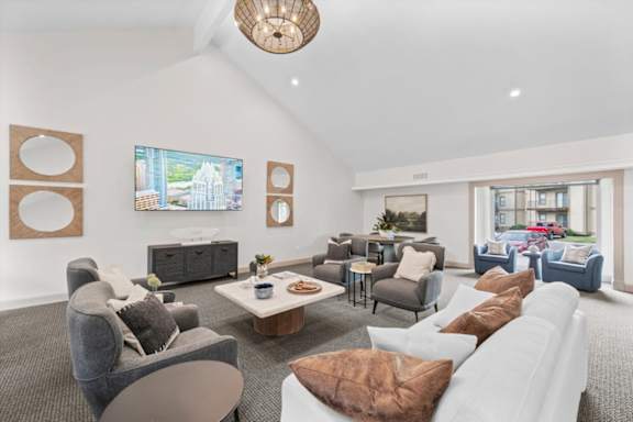 Bright Living room at Cloverset Active Adult Apartments, Missouri, 64114
