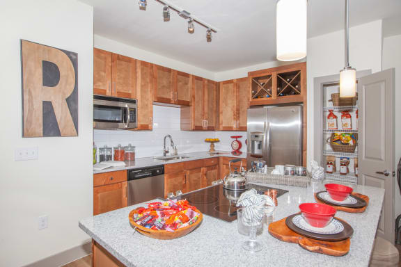 kitchen with stainless steel appliances at Ovation at Lewisville Apartments, Lewisville, Texas