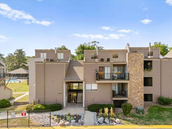 Modern apartment complex view at Bremerton Park Apartment Homes , Prairie Village, Kansas