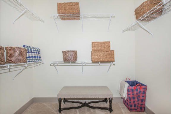 closet with shelving at Ovation at Lewisville Apartments, Lewisville, TX