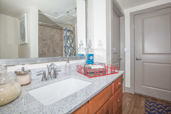 bathroom with granite vanity at Ovation at Lewisville Apartments, Lewisville, 75067