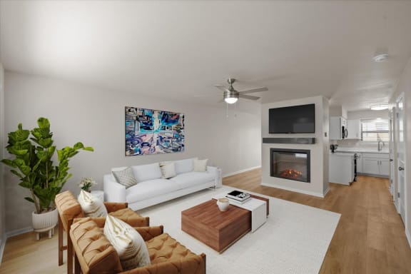 a living room with a couch and a coffee table