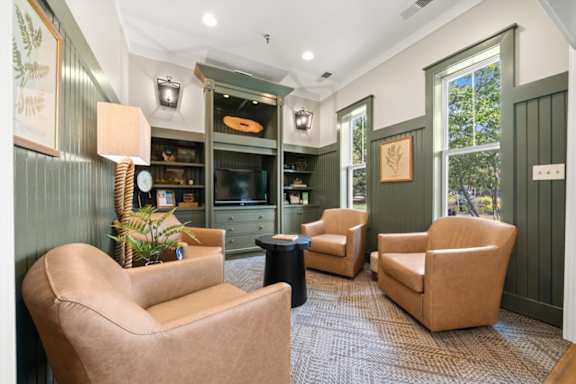Living Area With TV at Stonepost Lakeside Apartment Homes, Olathe, KS, 66062