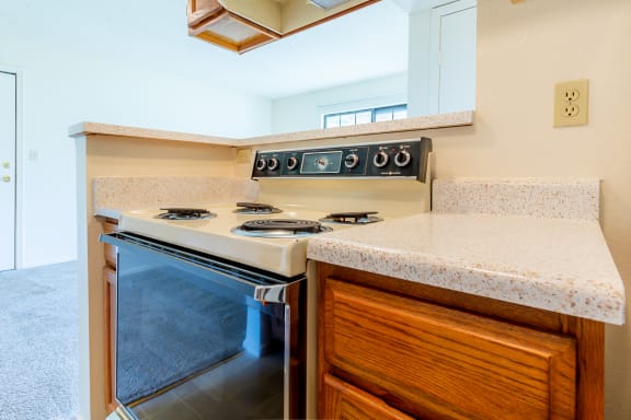 Kitchen gallery with wooden cabinet2  at Coventry Oaks Apartments, Kansas, 66214