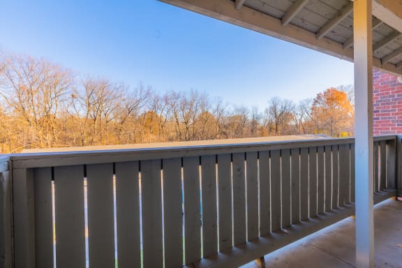 Outdoor view from balcony at Coventry Oaks Apartments, Overland Park, KS, 66214
