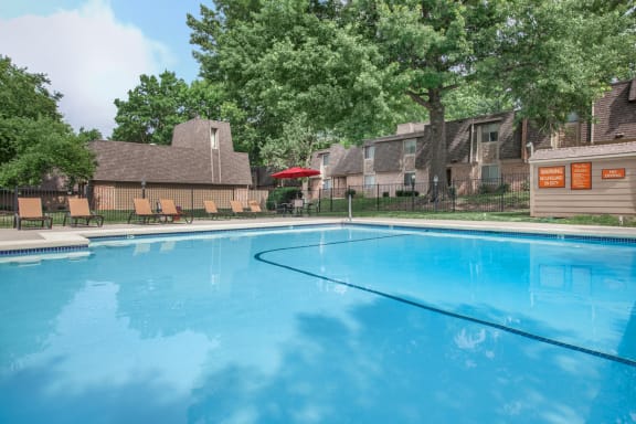 Swimming pool  patio with view1at Preston Court Apartments, Overland Park, KS