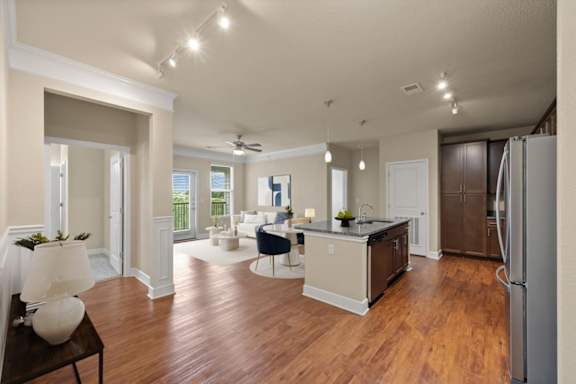 Spacious and well lit kitchen at The Residences at Bluhawk Apartments, Overland Park,