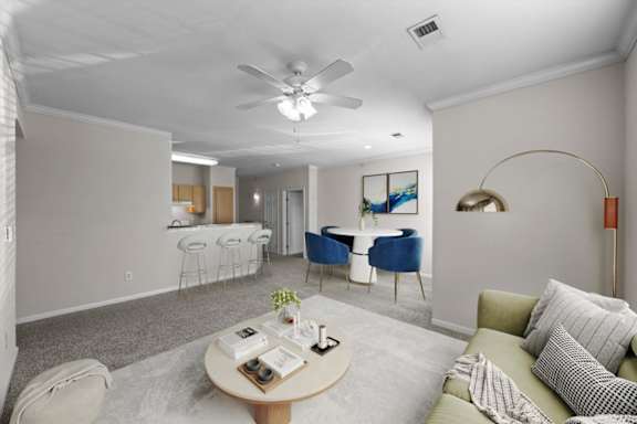 Living Room With Dining Area at Crowne Chase Apartment Homes, Overland Park
