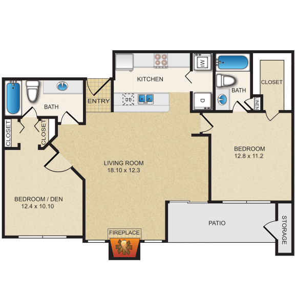 2 bedroom, 2 bathroom  at Creekview Apartment Homes, Dallas, TX, 75254
