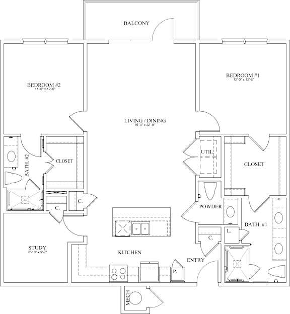 B2A Floor Plan at The Dorset, Kansas City, Missouri