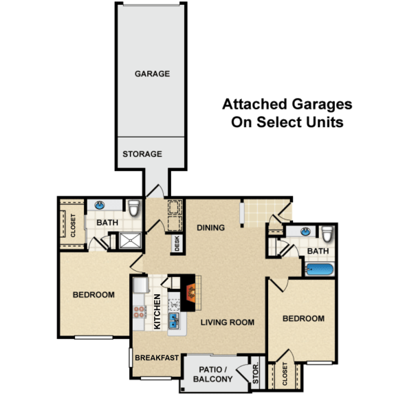 2 bedroom, 2 bathroom B at  Crescent Apartments , Kansas