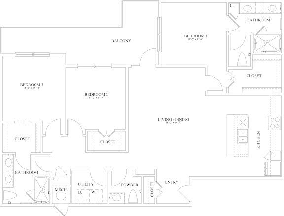 C1A Floor Plan at The Dorset, Kansas City, 64112