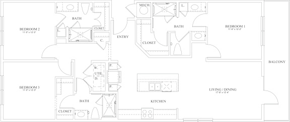 C1B Floor Plan at The Dorset, Kansas City, 64112