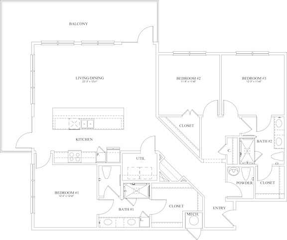C2A Floor Plan at The Dorset, Kansas City, 64112