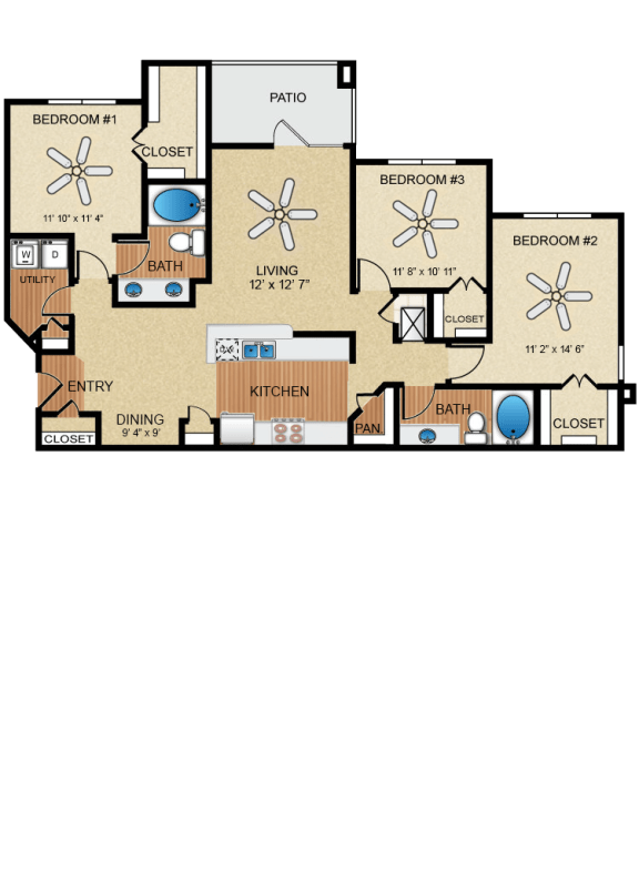 3 bedroom, 2 bathroom