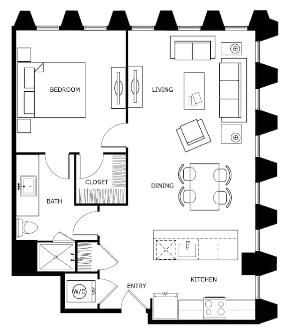 A black and white floor plan of a house with labeled rooms.