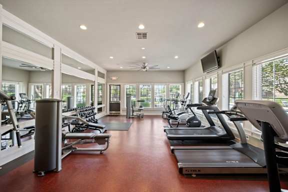 Spacious community gym at Creekside Apartments in Overland Park, KS