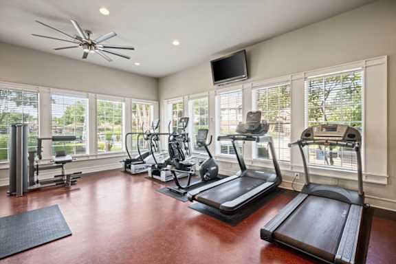 Spacious community gym at Creekside Apartments in Overland Park, KS
